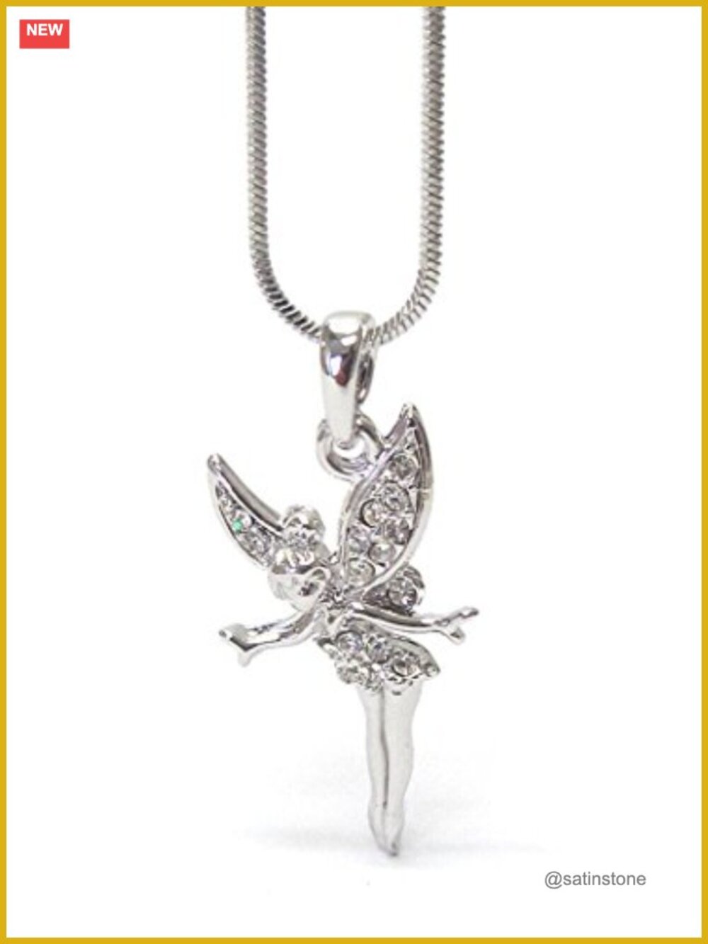 Tinkerbell Wendy Fairy Wings Cubic Zirconia Pendant Necklace